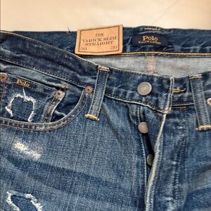 POLO RALPH LAUREN Varick Slim Straight Serape Patch Distress Jeans